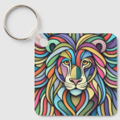 Gedetailleerde kleurrijke leeuwenkop sleutelhanger (Voorkant)