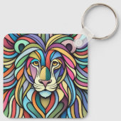 Gedetailleerde kleurrijke leeuwenkop sleutelhanger (Achterkant)