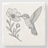 Gedetailleerde kolibrie-lijn kunst met wilde bloem