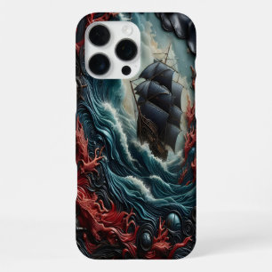 Gedetailleerde kunst van een schip dat door wilde  iPhone 16 pro max hoesje