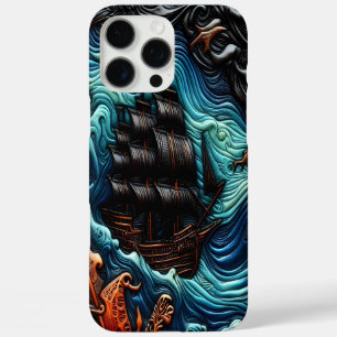 Gedetailleerde lederen kunst die een schip bij Zee iPhone 16 Pro Max Hoesje