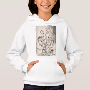 Gedetailleerde lijnkunst van rozen en tulpen