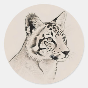 Gedetailleerde Lynx Portret Lijnkunst Ronde Sticker