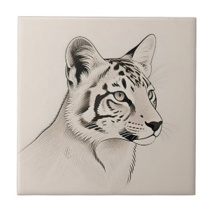 Gedetailleerde Lynx Portret Lijnkunst Tegeltje