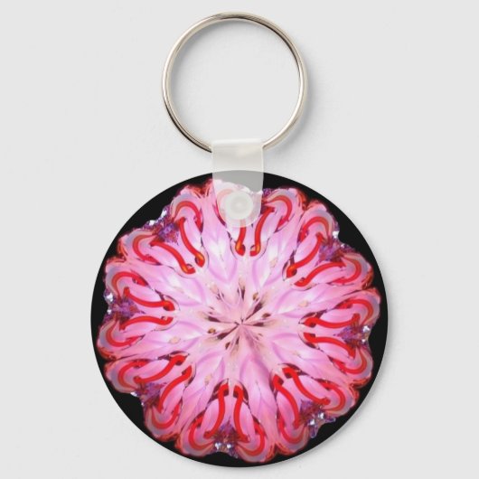 Gedetailleerde Neon Kaleido-Twist in roze en rood Sleutelhanger (Voorkant)