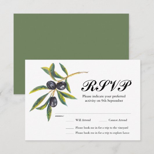 Gedetailleerde olijftak Weddding RSVP (Voorkant / Achterkant)