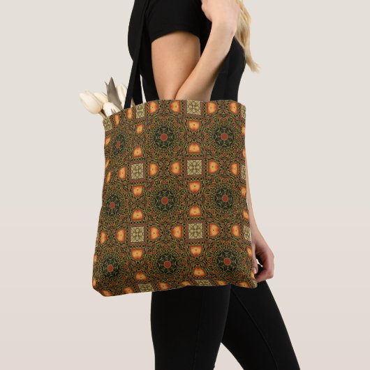 Gedetailleerde oranje en bruine canvas tas (Dichtbij)