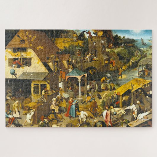 Gedetailleerde Pieter Brueghel "Dutch Proverbs" 15 Legpuzzel (Horizontaal)