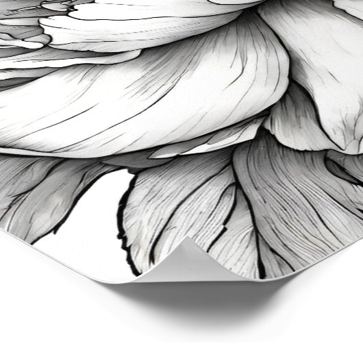 Gedetailleerde Pioen Bloem Close-up Naam Kleuring Poster (Hoek)