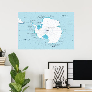 Gedetailleerde poolkaart van Antarctica en de omge Poster