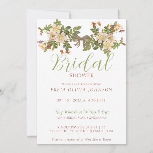 Gedetailleerde primrose Bridal Shower-uitnodiging Kaart (Voorkant)