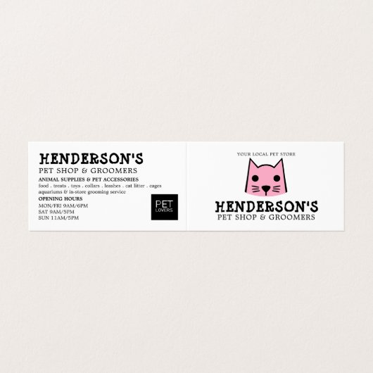 Gedetailleerde roze kat, dichtere winkel en grootw visitekaartje (Buitenkant ongevouwen)