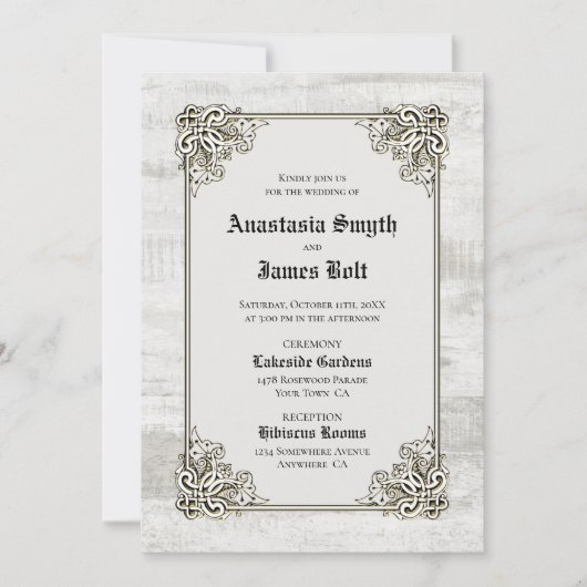 Gedetailleerde Rustige Lijst bruiloft met houten k Kaart (Voorkant)