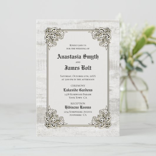 Gedetailleerde Rustige Lijst bruiloft met houten k Kaart (Staand voorkant)