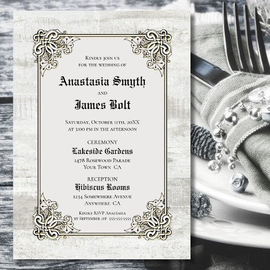 Gedetailleerde Rustige Lijst bruiloft met houten k Kaart