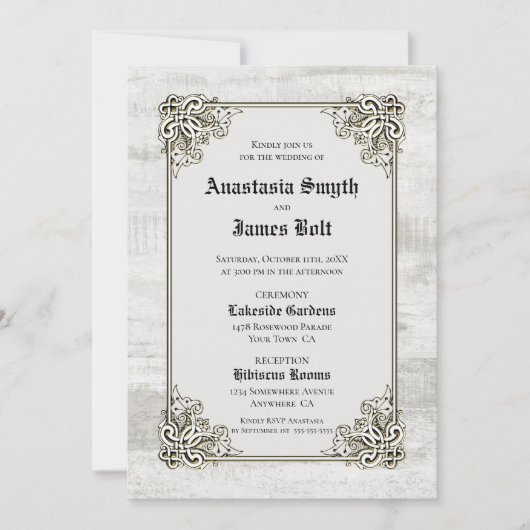 Gedetailleerde Rustige Lijst bruiloft met houten k Kaart (Voorkant)