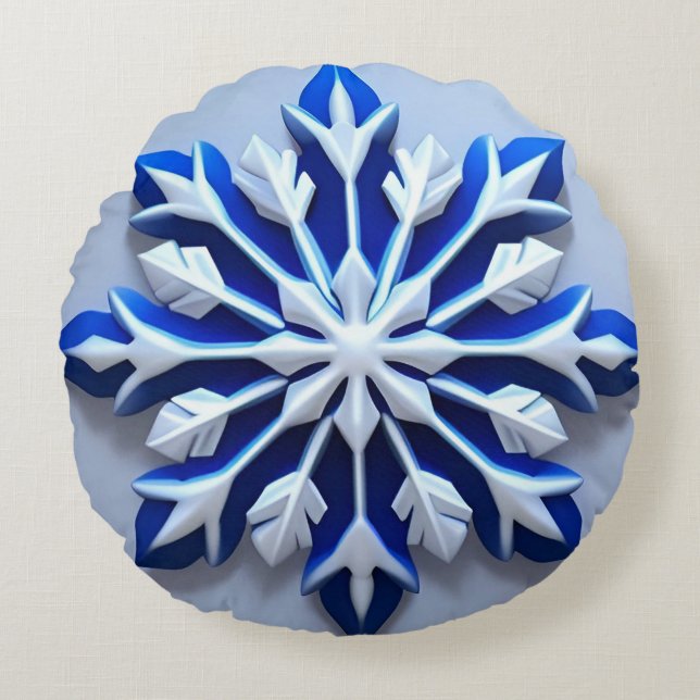 Gedetailleerde Sneeuwvlok Ornament Rond Kussen (Voorkant)