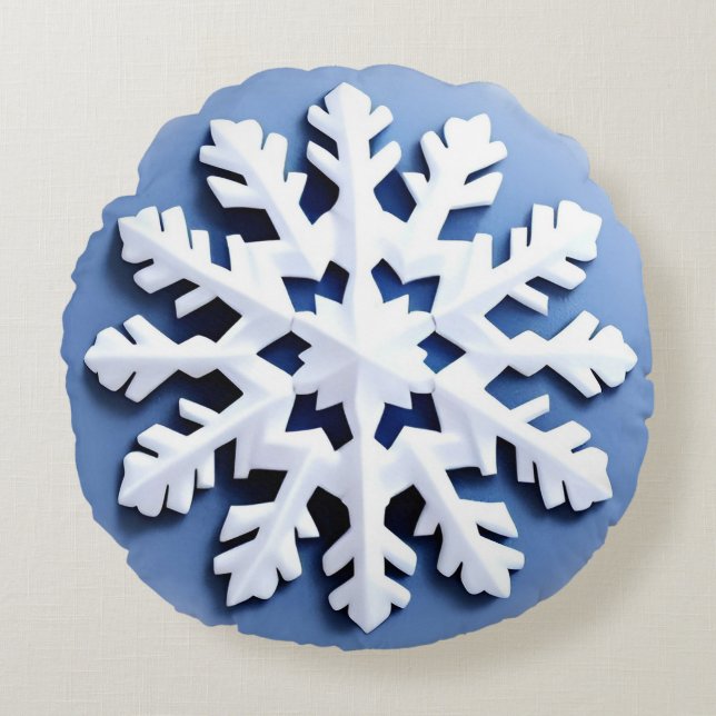 Gedetailleerde Sneeuwvlok Versiering Rond Kussen (Voorkant)