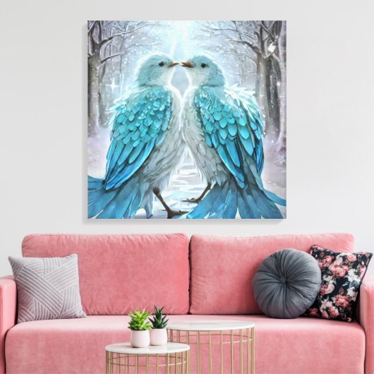 *~* Gedetailleerde Tortelduifjes AP54 Kunstwinter Canvas Afdruk (Insitu (Woonkamer))