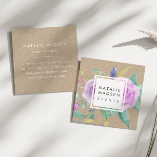 Gedetailleerde Violet Floral Kraft Vierkante Visitekaartje