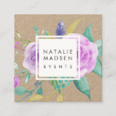 Gedetailleerde Violet Floral Kraft Vierkante Visitekaartje (Voorkant)
