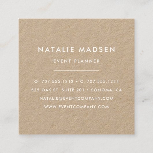 Gedetailleerde Violet Floral Kraft Vierkante Visitekaartje (Achterkant)