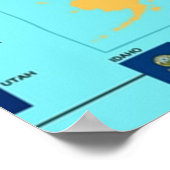 Gedetailleerde VS-kaart met staatsvlaggen Poster (Hoek)