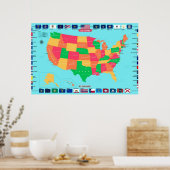 Gedetailleerde VS-kaart met staatsvlaggen Poster (Keuken)