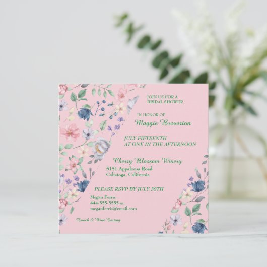 Gedetailleerde Whimsy Floral Bridal Shower Invitat Kaart (Staand voorkant)
