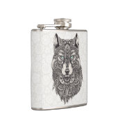 Gedetailleerde Wolf Portretillustratie Heupfles (Rechts)