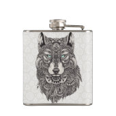 Gedetailleerde Wolf Portretillustratie Heupfles (Achterkant)