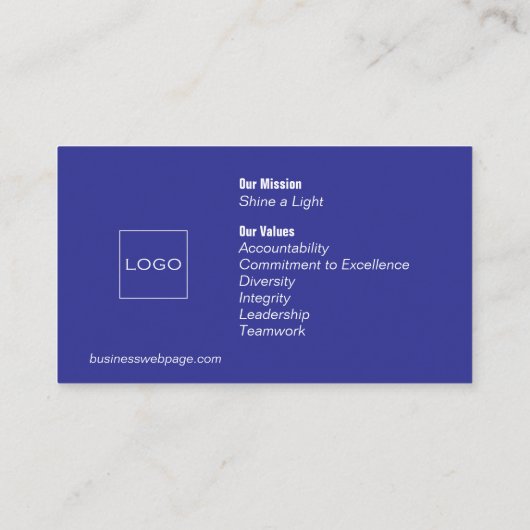 Gedetailleerde zakelijke en zakelijke wit en blauw visitekaartje (Achterkant)