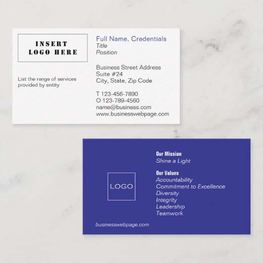 Gedetailleerde zakelijke en zakelijke wit en blauw visitekaartje (Voorkant / Achterkant)