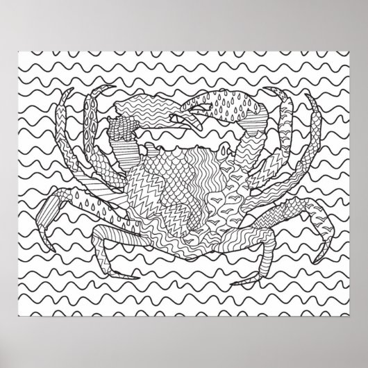 Gedetailleerde Zee Crab Doodle 2 Poster (Voorkant)