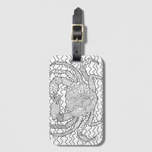 Gedetailleerde Zee Crab Doodle Bagagelabel (Voorkant (verticaal))