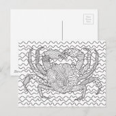 Gedetailleerde Zee Crab Doodle Briefkaart (Voorkant / Achterkant)