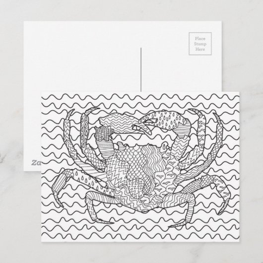 Gedetailleerde Zee Crab Doodle Briefkaart (Voorkant / Achterkant)