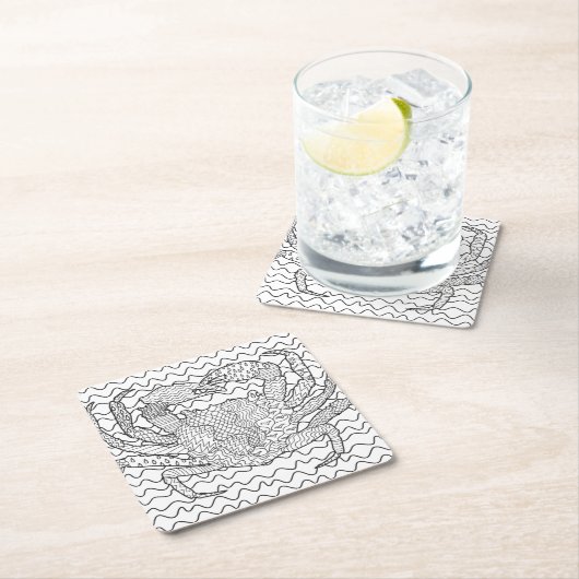 Gedetailleerde Zee Crab Doodle Kartonnen Onderzetters (Insitu)