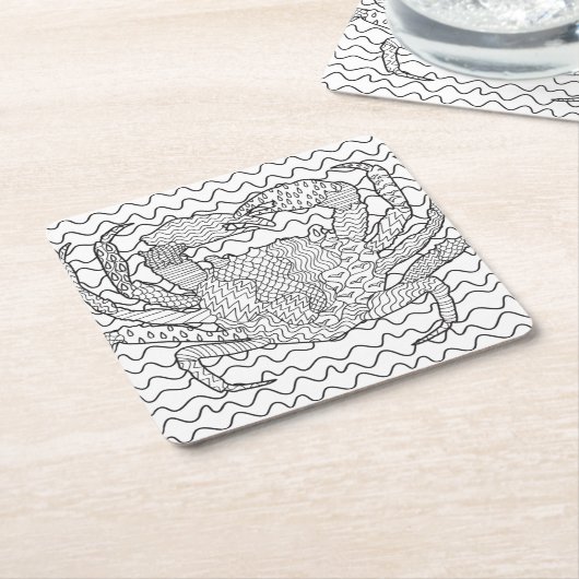 Gedetailleerde Zee Crab Doodle Kartonnen Onderzetters (Schuin)