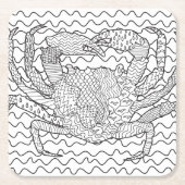 Gedetailleerde Zee Crab Doodle Kartonnen Onderzetters (Voorkant)