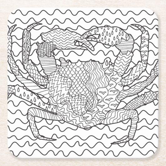 Gedetailleerde Zee Crab Doodle Kartonnen Onderzetters (Voorkant)