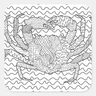 Gedetailleerde Zee Crab Doodle Vierkante Sticker