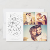 Gedetailleerde zilveren folieolie bespaart de datu save the date (Voorkant)