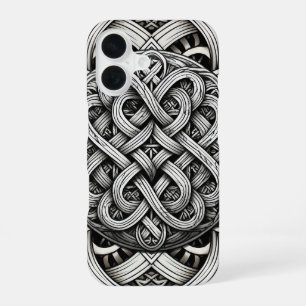Gedetailleerde zwart-wit Keltische knoop 0001 iPhone 16 Hoesje