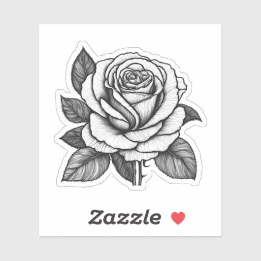 Gedetailleerde zwart-wit Rose Tekening Waterdicht Sticker (Vel)