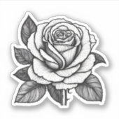 Gedetailleerde zwart-wit Rose Tekening Waterdicht Sticker (Voorkant)