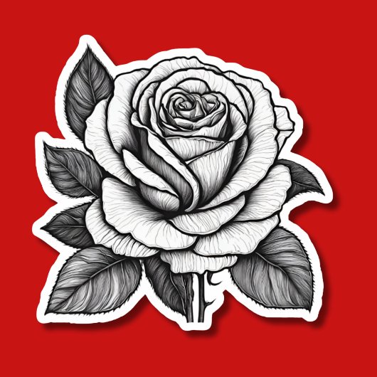 Gedetailleerde zwart-wit Rose Tekening Waterdicht Sticker
