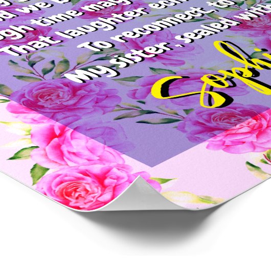 Gedicht cadeau voor mijn zus en roze bloemen | Her Poster (Hoek)