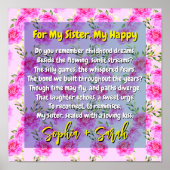 Gedicht cadeau voor mijn zus en roze bloemen | Her Poster (Voorkant)