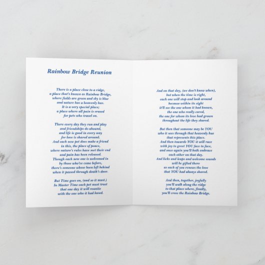 Gedicht: Comfort voor verlies van huisdieren; FLST Kaart (Binnen)